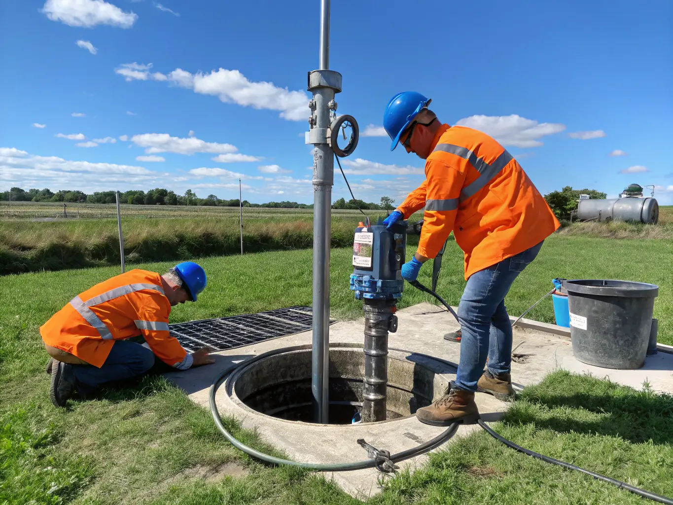 A construction site showing the drilling of a water well, emphasizing the precision and expertise involved in creating a reliable water source.